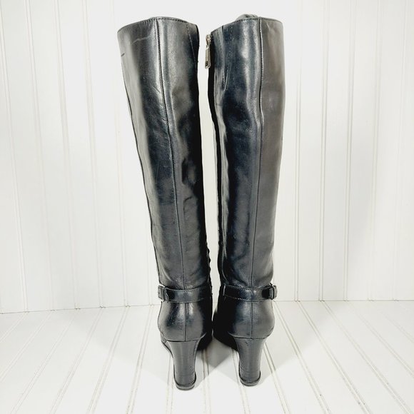 Ralph Lauren Tia Black Leather Side Zip Buckle Detail Wedge Heeled Boots I31 - Picture 6 of 14